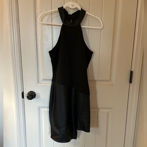Black Leather and Knit Halter Cocktail Dress